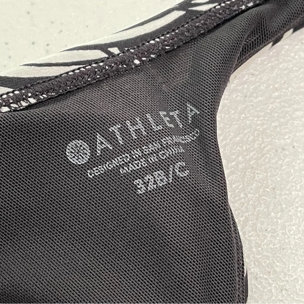 Athleta Sandy Beach Loop Palm Leaf Black & White Halter Bikini Top 32C